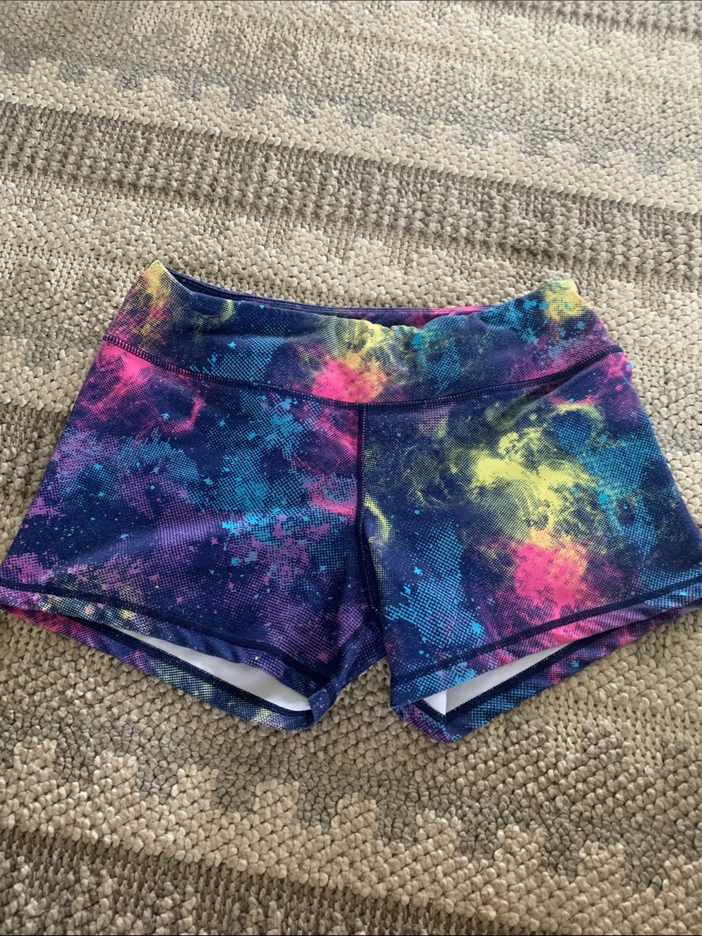 Born Primitive Women's Neon Galaxy Print Athletic Shorts - Blue, Pink, Yellow